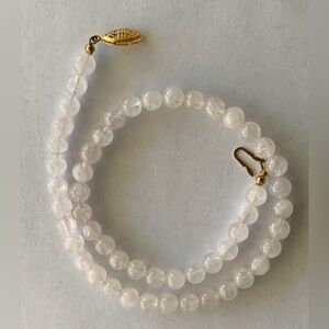 New vintage rose quartz polished pearls beads necklace